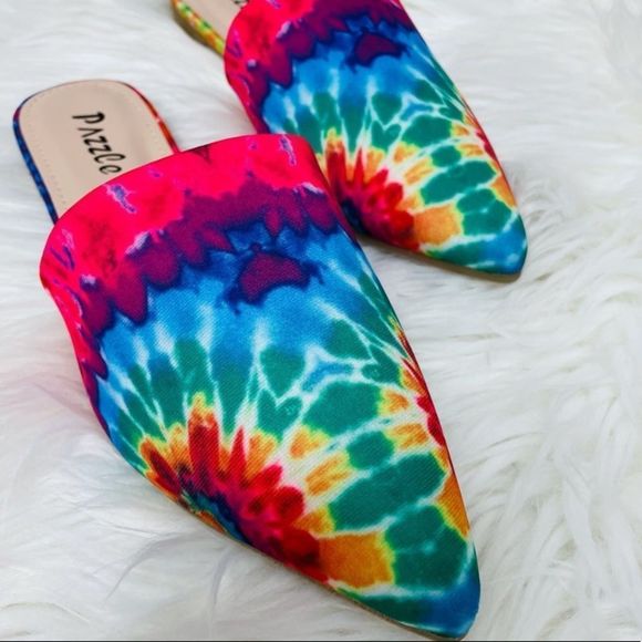 Tie Dye Multicolored Print Mule Flats - Picture 2 of 8